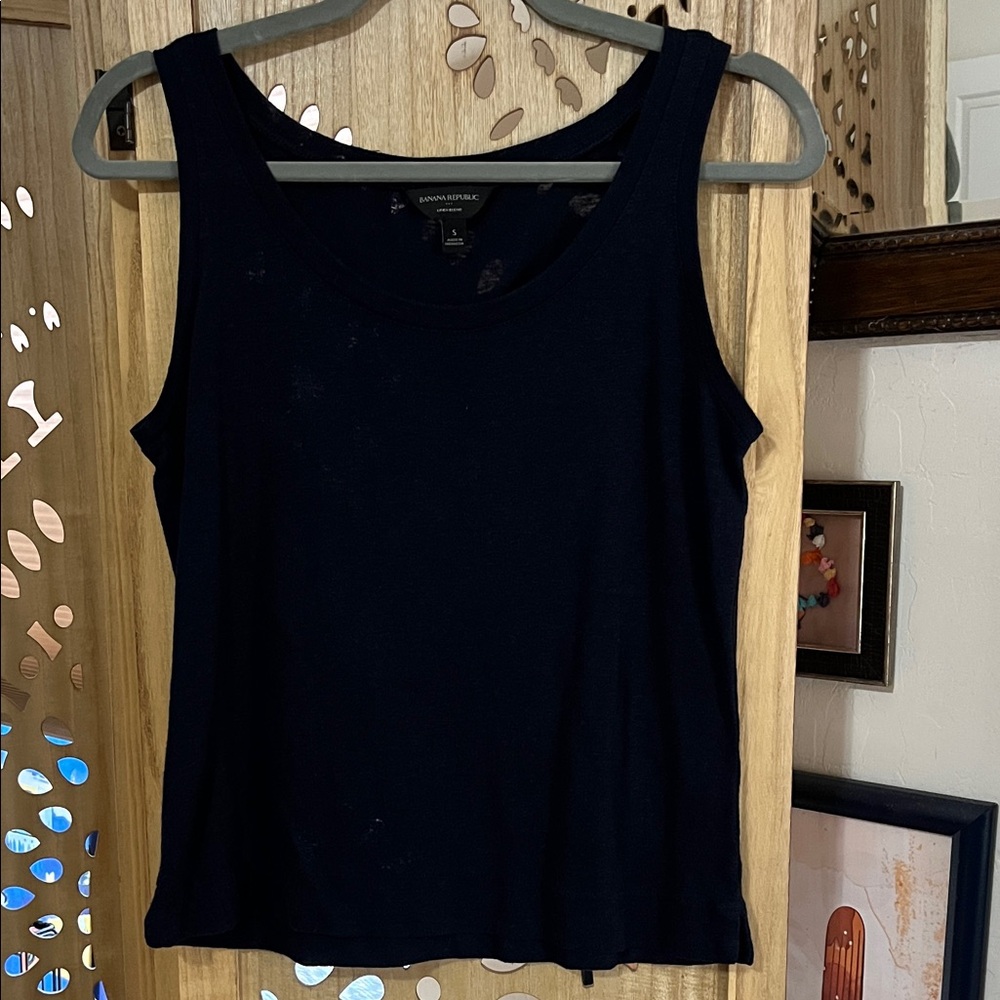 Banana Republic Women's linen Tank Top - navy